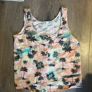 Tropical Print Tank Top Button-Up Top
